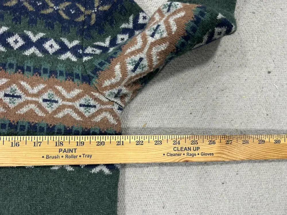 life after denim Sweater Womens Small Green Shawl Collar Fair Isle Cardigan Knit